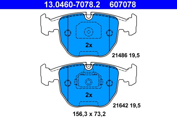 комплект спирачно феродо, дискови спирачки ATE 13.0460-7078.2